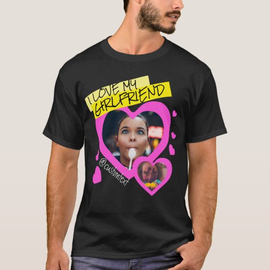 Ik hou van mijn Vriendin aangepaste fototekst y2k T-shirt (Voorkant)