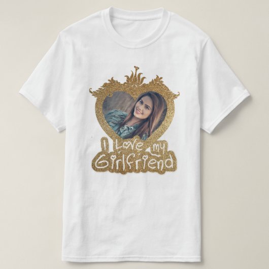 Ik hou van mijn Vriendin foto gouden hart lijst T-shirt (Design voorkant)
