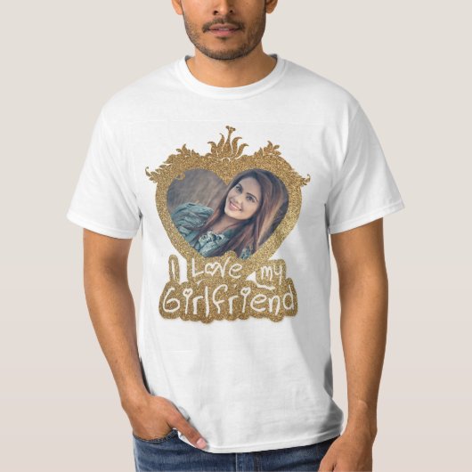 Ik hou van mijn Vriendin foto gouden hart lijst T-shirt (Voorkant)