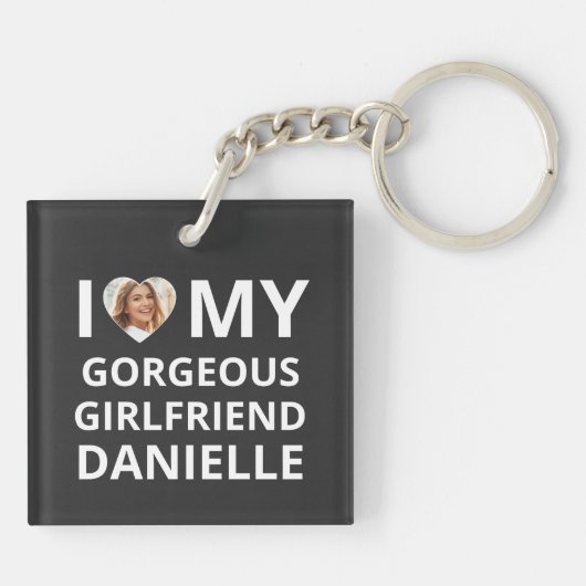 Ik hou van mijn Vriendin Foto Heart Funny Boyvrien Sleutelhanger (Achterkant)