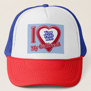 Ik hou van mijn Vriendin Foto Red Heart Baby Blue Trucker Pet