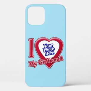 Ik hou van mijn Vriendin Foto Red Heart Blue Horiz Case-Mate iPhone Case