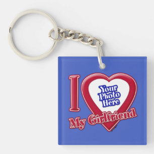Ik hou van mijn Vriendin Foto Red Heart D R Blue Sleutelhanger