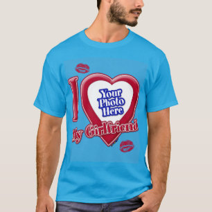 Ik hou van mijn Vriendin Foto Red Heart Kiss Blauw T-shirt