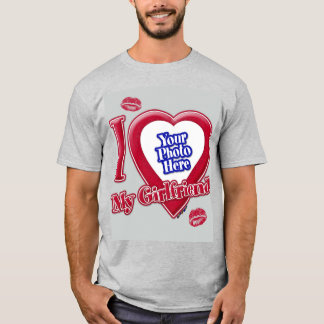 Ik hou van mijn Vriendin Foto Red Heart Kiss Gray T-shirt