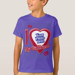 Ik hou van mijn Vriendin Foto Red Heart Kiss Paars T-shirt