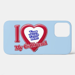 Ik hou van mijn Vriendin Foto Red Heart Light Blue Case-Mate iPhone Case