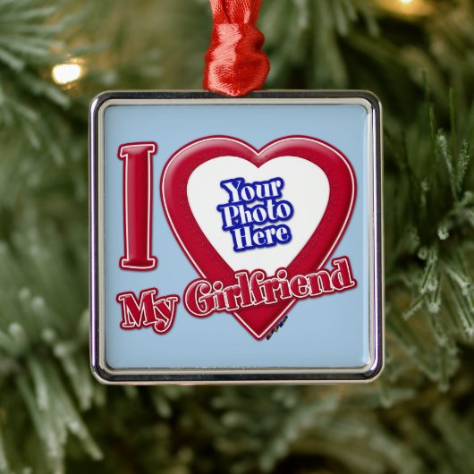 Ik hou van mijn Vriendin Foto Red Heart Light Blue Metalen Ornament (Boom)