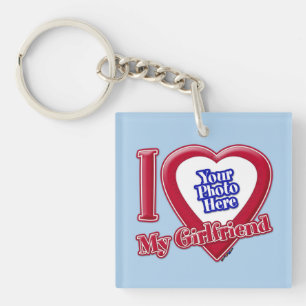 Ik hou van mijn Vriendin Foto Red Heart Light Blue Sleutelhanger