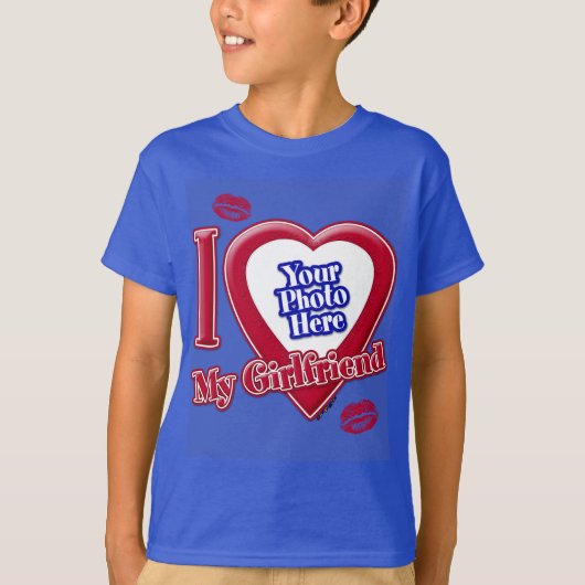 Ik hou van mijn Vriendin Foto Red Heart Lips D Blu T-shirt (Voorkant)
