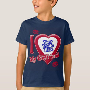 Ik hou van mijn Vriendin Foto Red Heart Lips Navy T-shirt