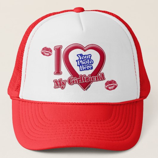 Ik hou van mijn Vriendin Foto Red Heart Lips Trucker Pet (Voorkant)