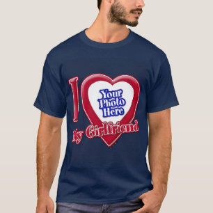 Ik hou van mijn Vriendin Foto Red Heart Navy Blue T-shirt