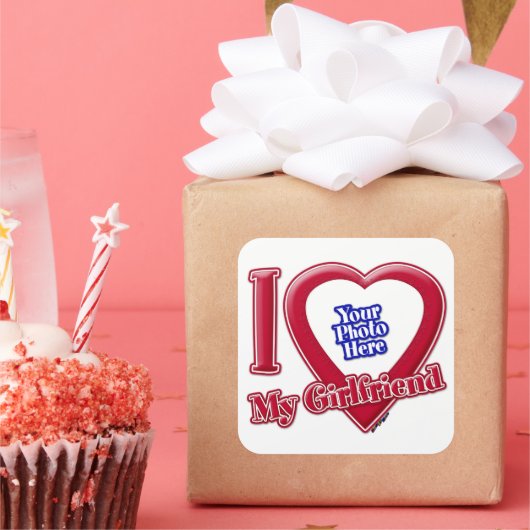 Ik hou van mijn Vriendin Foto Red Heart Vierkante Sticker (Feest)