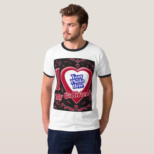 Ik hou van mijn Vriendin Foto Red Hearts Black T-shirt (Voorkant volledig)