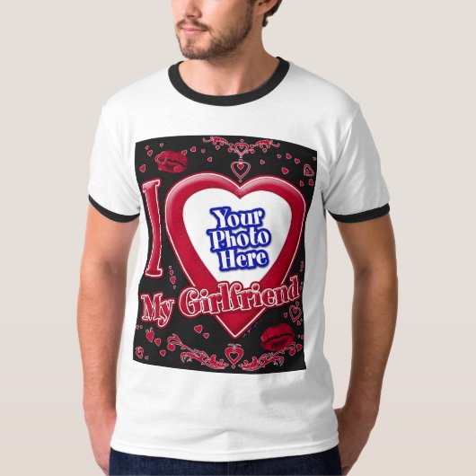 Ik hou van mijn Vriendin Foto Red Hearts Black T-shirt (Voorkant)