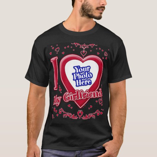 Ik hou van mijn Vriendin Foto Red Hearts Black T-shirt (Voorkant)