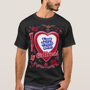 Ik hou van mijn Vriendin Foto Red Hearts Kiss Blac T-shirt