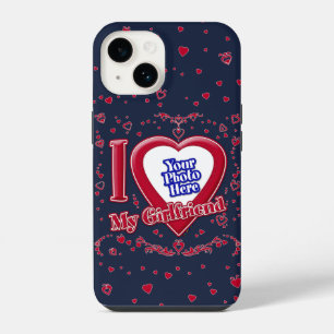 Ik hou van mijn Vriendin foto Red Hearts Navy iPhone 14 Hoesje