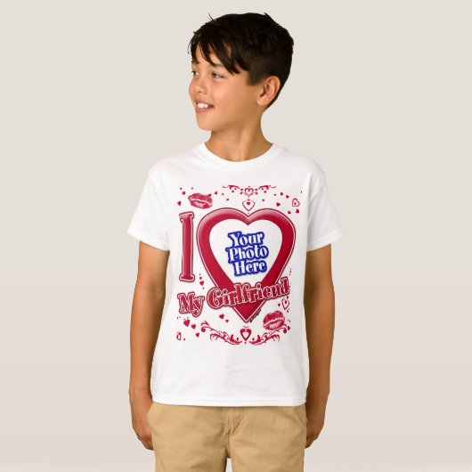 Ik hou van mijn Vriendin Foto Red Hearts T-shirt (Voorkant volledig)