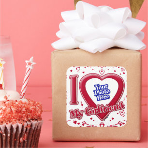 Ik hou van mijn Vriendin Foto Red Hearts Vierkante Sticker