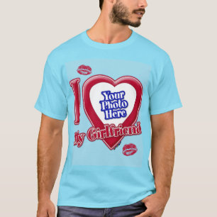 Ik hou van mijn vriendin Foto Rode Hart Kus Blauwe T-shirt