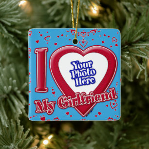 Ik hou van mijn Vriendin foto rode harten Blauwgro Keramisch Ornament