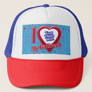Ik hou van mijn Vriendin foto rode harten Blauwgro Trucker Pet
