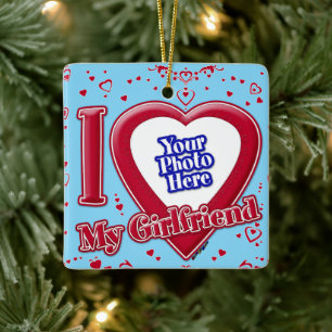 Ik hou van mijn Vriendin foto rode harten turquois Keramisch Ornament