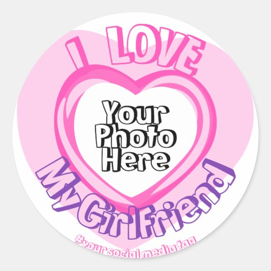 Ik hou van mijn vriendin foto valentijn roze hart ronde sticker (Voorkant)