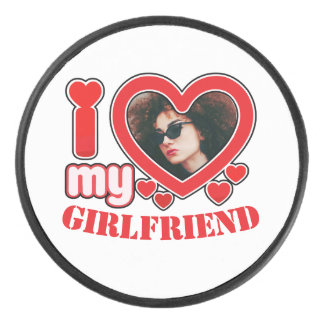 Ik hou van mijn Vriendin gepersonaliseerde foto te Hockey Puck