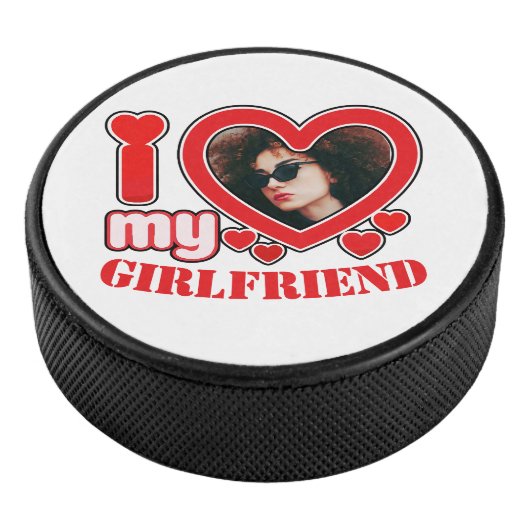 Ik hou van mijn Vriendin gepersonaliseerde foto te Hockey Puck (3/4)