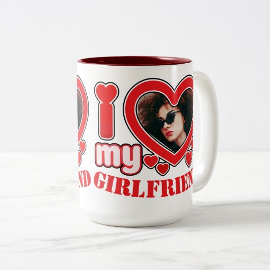 Ik hou van mijn Vriendin gepersonaliseerde foto te Tweekleurige Koffiemok (Voorkant rechts)