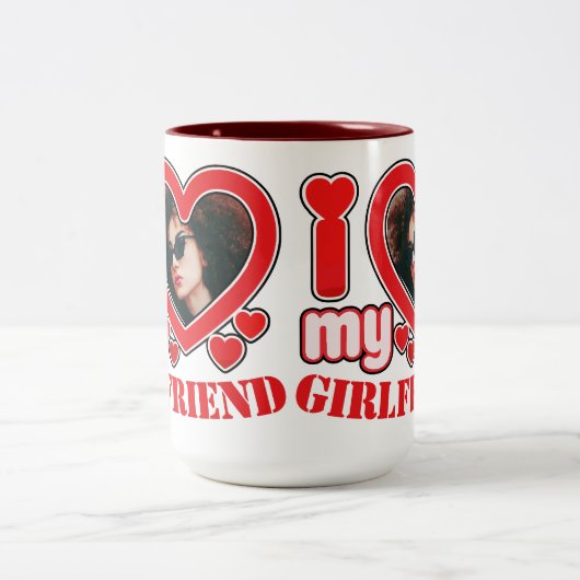 Ik hou van mijn Vriendin gepersonaliseerde foto te Tweekleurige Koffiemok (Center)