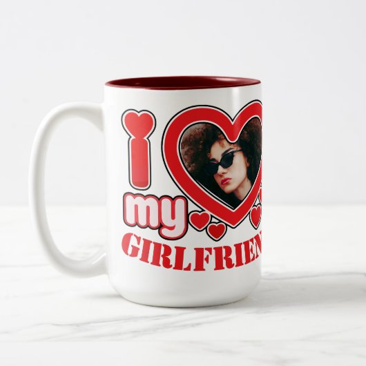 Ik hou van mijn Vriendin gepersonaliseerde foto te Tweekleurige Koffiemok (Links)