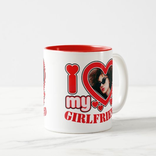 Ik hou van mijn Vriendin gepersonaliseerde foto te Tweekleurige Koffiemok (Voorkant rechts)