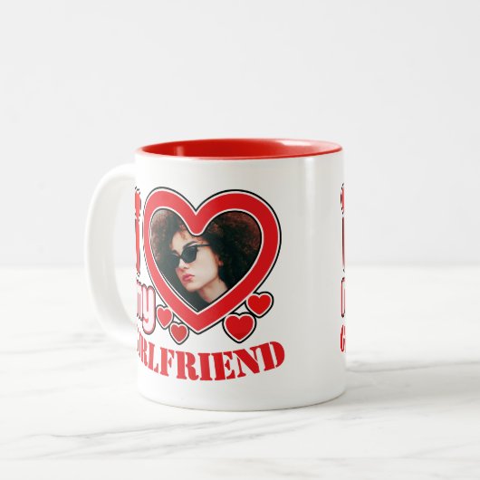 Ik hou van mijn Vriendin gepersonaliseerde foto te Tweekleurige Koffiemok (Voorkant links)