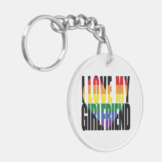 Ik hou van mijn Vriendin Heart Rainbow Aangepaste  Sleutelhanger (Voorkant Links)