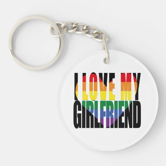 Ik hou van mijn Vriendin Heart Rainbow Aangepaste  Sleutelhanger (Voorkant)