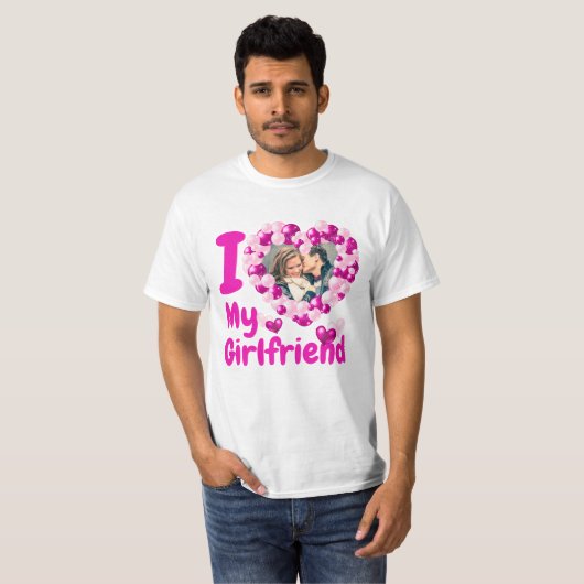 Ik hou van mijn Vriendin Hot-Roze aangepaste foto  T-shirt (Voorkant volledig)