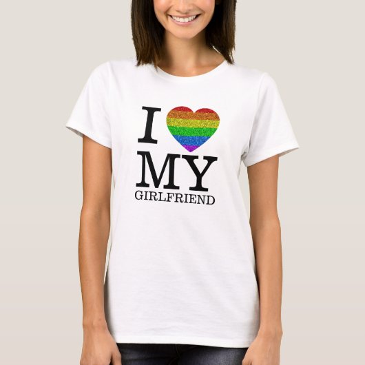 Ik hou van mijn vriendin LGBT vlag hart Valentijns T-shirt (Voorkant)