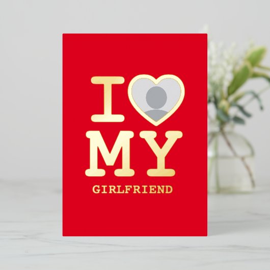 Ik hou van mijn Vriendin Red Gold Photo Folie Feestdagenkaart (Staand Voorkant)