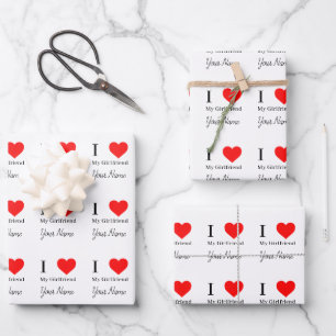 Ik hou van mijn Vriendin & Red Heart gepersonalise Inpakpapier Vel