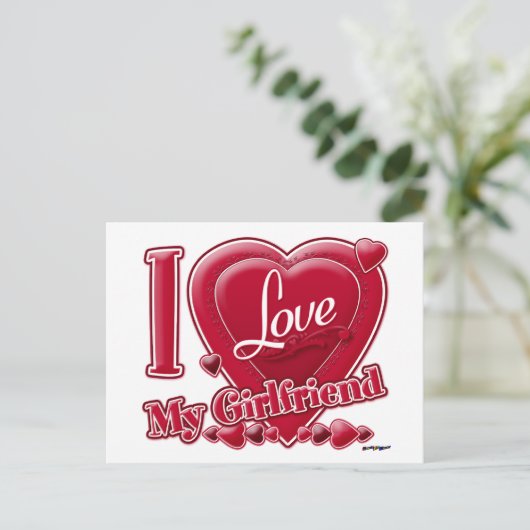 Ik hou van mijn Vriendin rood - hart Briefkaart (Staand voorkant)