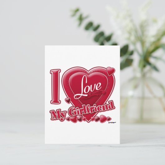 Ik hou van mijn Vriendin rood - hart Briefkaart (Staand voorkant)