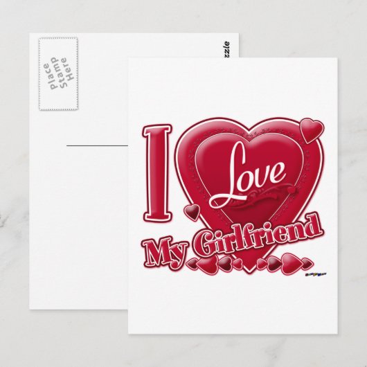 Ik hou van mijn Vriendin rood - hart Briefkaart (Voorkant / Achterkant)