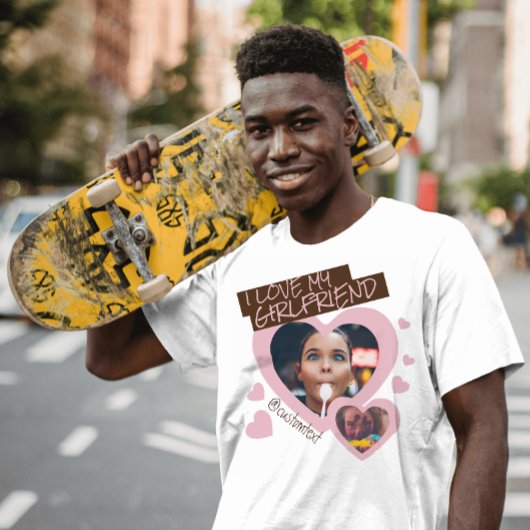 Ik hou van mijn Vriendin roze bruine fototekst y2k T-shirt