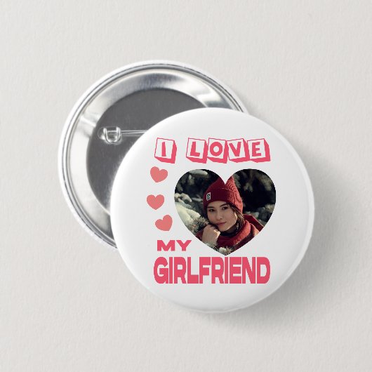 Ik hou van mijn Vriendin roze hartfoto Ronde Button 5,7 Cm (Voorkant /achterkant)