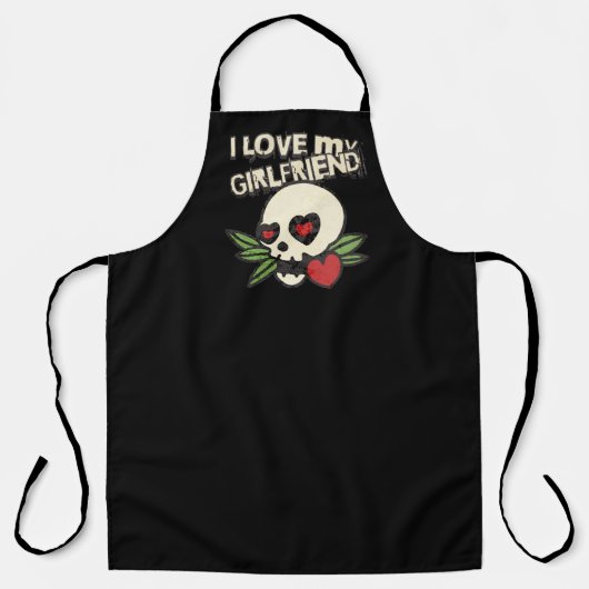 Ik hou van mijn Vriendin schedel hart paar Schort (Voorkant)