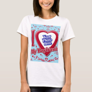 Ik hou van mijn vriendje foto rode harten blauwe h t-shirt